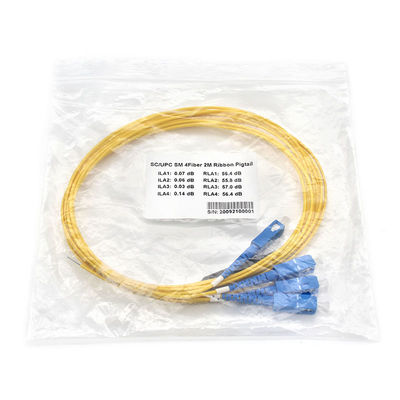 Yellow UPC Fiber Optic Patch Cord Pigtail 4 Cores PVC Jacket