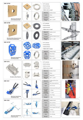Strappo di fissaggio regolabile in acciaio inossidabile per scatole a fascia in blu o rosso
