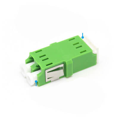 Adattatore in fibra ottica duplex SM LC/APC verde con otturatore interno, perdita di inserzione 0,2 dB e durata di 500 cicli